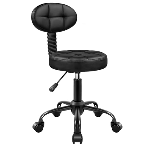 Round Stool with Back & Wheels - Adjustable Height Massage Chair