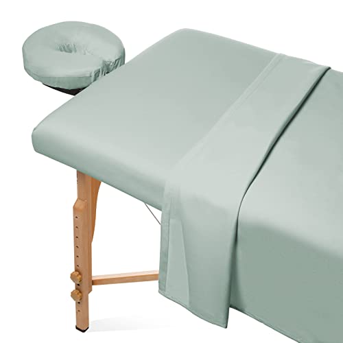 Saloniture Seafoam Green Microfiber Massage Table Sheet Set - Fitted & Flat Sheets with Face Cradle Cover