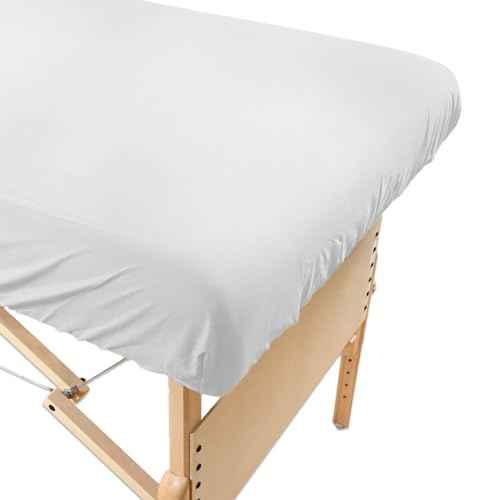 10 Pack Body Linen Simplicity Poly Cotton Massage Table Fitted Sheets - 180 Thread Count. Roomy Fit for Tables 28-32 inches Wide, Soft and Durable. Available in White and Natural. (White)