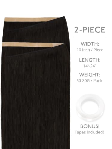 WENNALIFE Tape-In Weft Hair Extensions - 24" Remy Human Hair, Natural Black, 2 Pcs