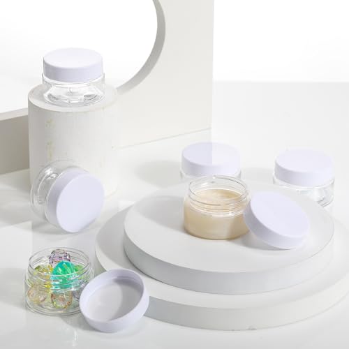 Patelai 60 Pcs Plastic Container Jars with Lids Round Clear Travel Cosmetic Container Jars for Toiletries, Lotion, Cream, Ointments, Makeup, Rhinestone, Samples, Kitchen Storage (White,1 oz)