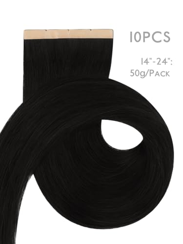 Tape In Hair Extensions Human Hair 14" 50g Jet Black