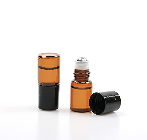 Furnido 25 Pack 2ml Amber Glass Roll-On Bottles for Essential Oils