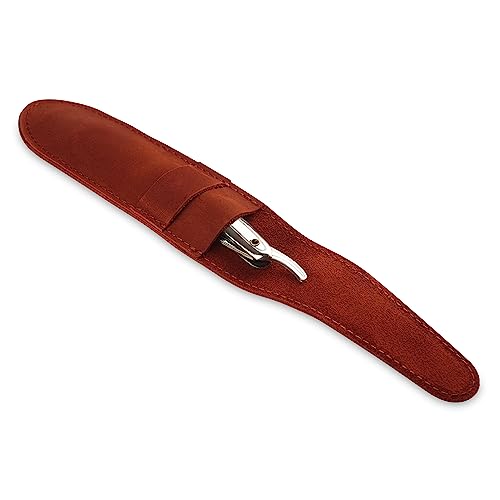 Straight Razor Case, Genuine Cowhide Leather Straight Razor Cover, Barber Straight Razor Holder, Travel Razor Case (Cognac)