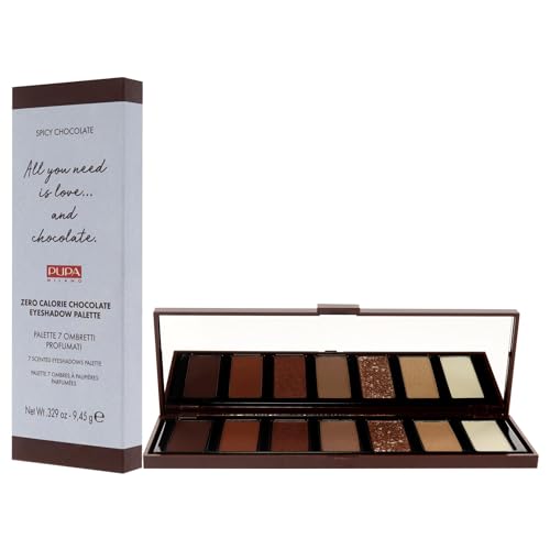 Pupa Milano Zero Calorie Chocolate Eyeshadow Palette 001 Spicy Chocolate - 7-Shade Shadow Collection with Matte, Satin, and Metallic Colors - High Pigment Formula - Soft, Blendable Texture - 0.329 oz