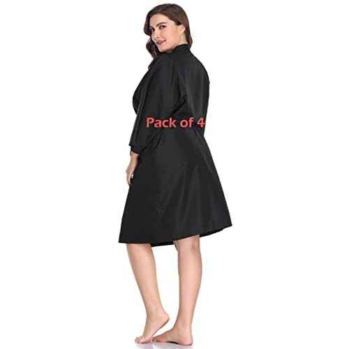 Salon Robes Smock for Clients, Pack of 4, Hair Salon Client Gown Cape, Black