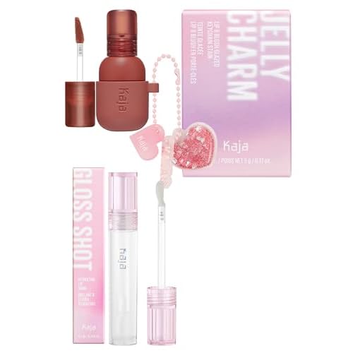 Kaja Lip & Blush Glazed Keychain Stain - Jelly Charm 05 Peach Fizz + Lip Gloss - Gloss Shot 01 Crystal Clear, 0.14 Fl Oz Bundle