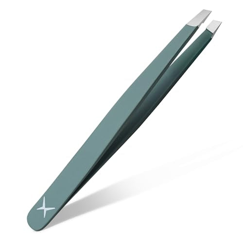Olive Fog Professional Slant Tip Tweezers - Stainless Steel Eyebrow & Facial Grooming Tool