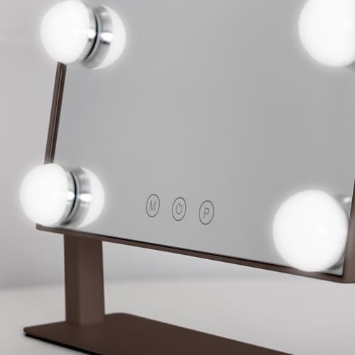 Zadro Hollywood Lighted Vanity Mirror with 9 LED Bulbs, 3 Color Light Settings, 360¡Æ Rotation Makeup Mirror Head (14" H x 12" W | 1X | Chocolate)