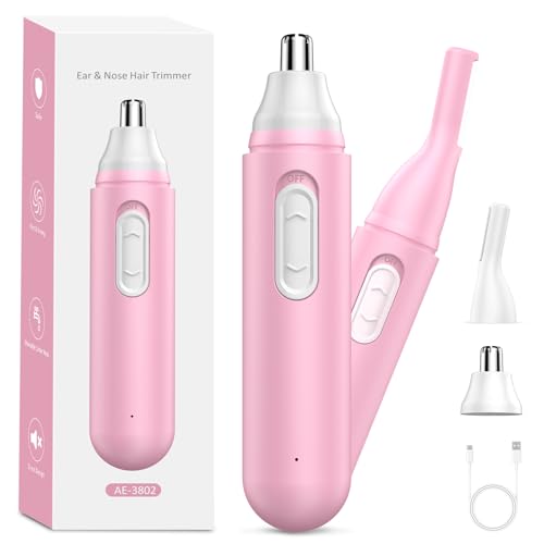 Nose Hair Trimmer for Women Rechargeable :2024 Upgrade 2 in 1 Nose Trimmer for Women, Painless Eyebrow & Facial Hair Trimmer- Dual-Edge Blades, IPX7 Waterproof, Portable for Easy Cleansing, Pink