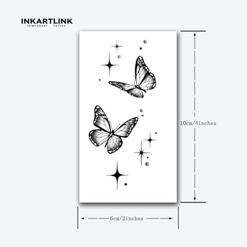 INKARTLINK Tattoo Tech, 3 Sheets Small Semi Permanent Tattoo, Adult Art Design Temporary Tattoos, Lasts 1-2 Weeks, Waterproof, Realistic Look, No Adhesive, No Reflection (Shiny Butterfly)