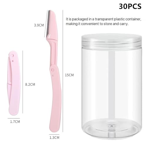 30 Pack Women's Eyebrow Razor Knife Facial Hair Shaver Folding Safety Cover Precision Trim for Fine Hair Random Color
