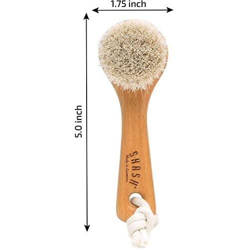 SHASH Since 1869 Hand Made in Germany - Sustainable Exfoliating Face Brush, Scrub Cleansing Brush, Exfoliates Skin to Help Reduce Flaking, Supports Glowing Complexion (Medium Horse Hair Bristle)