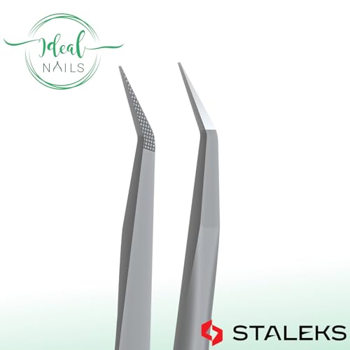 STALEKS PRO Expert 45 Type 8 Professional Eyelash Tweezers (Mini L-Shaped) ? Stainless Steel with Nano-Notches for Volume & Mega-Volume Lash Extensions