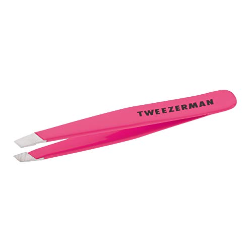 Tweezerman Stainless Steel Slant Tweezer - Eyebrow Tweezers for Women and Men (Black) & Stainless Steel Slant Tweezer - Eyebrow Tweezers for Women and Men (Neon Pink)