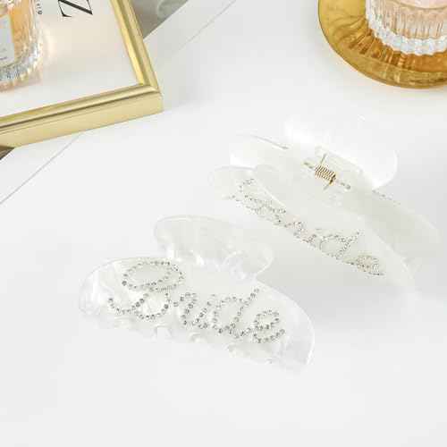 Bride Claw Hair Clip,? Bride White Acrylic Hair Clips with Rhinestone Logo, Bachelorette Party Wedding Birthday Banana Barrettes Hair Decorations for Girl, Trendy Bridal Claws(White)
