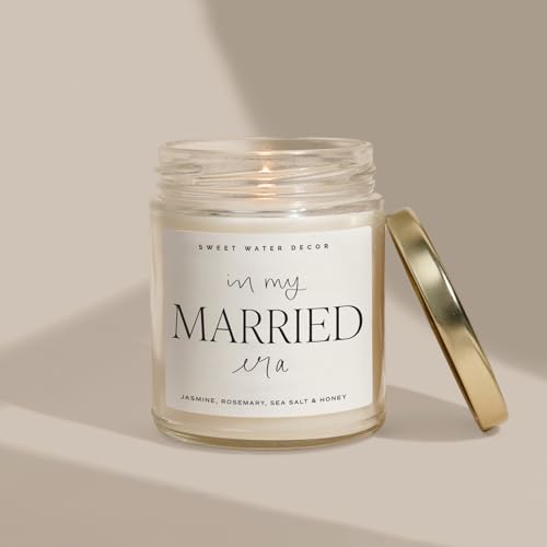 Sweet Water Decor Married Scented Candles - Soy Candle in Jasmine Rosemary Sea Salt & Honey Scent - 100% Cotton Wick In My Married Era Wedding Candle with 40 Hours Burn Time - Just Married Candle 9oz