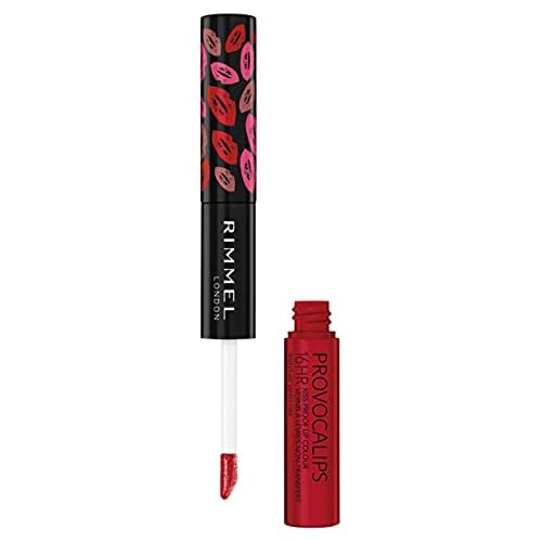 Rimmel London Provocalips 16hr Kiss-Proof Lip Color - Two-Step Liquid Lipstick to Lock in Color and Shine - 550 Play With Fire, .14 fl.oz. (Pack of 2)
