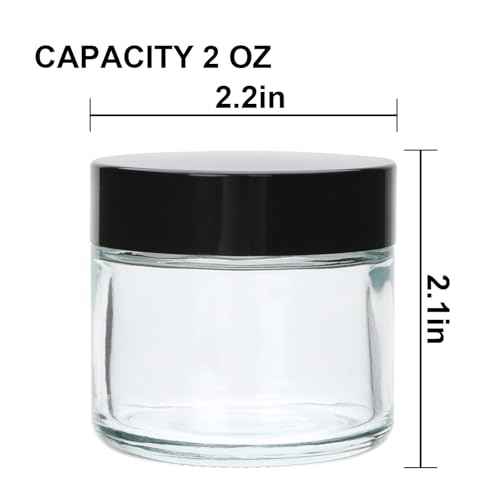 2oz Small Travel Containers with Black Lids,6 Pack Glass Jars with Mini Disposable Spatula for Toiletries£¬Travel Storage£¬Makeup Beauty Products, Lotions, Powders and Ointments