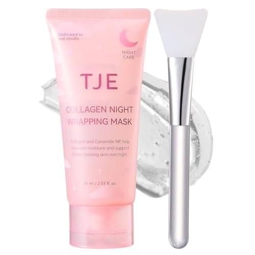 TJE Collagen Night Wrapping Mask, Peel Off Facial Mask With Applicator Collagen Masks Elasticity & Hydration Care Reduces Sagging & Dullness Korean Skincare- 2.53 fl oz