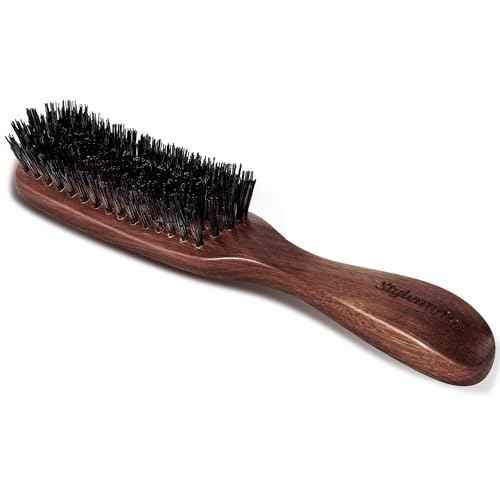 Nylon Hair Brush for Men, Mens Slick Back Hair Brush with Stiff Bristles & Wooden Walnut Handle for Thick & Fine Hair Smoothing, Detangling, Styling, Beard Straightens