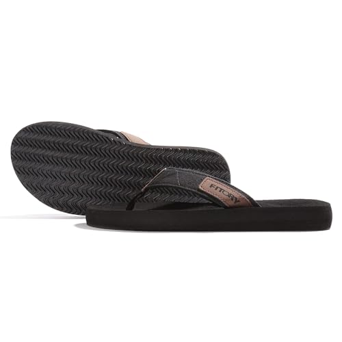 FITORY Men's Flip-Flops, Thongs Sandals Comfort Slippers for Beach Black Size 7