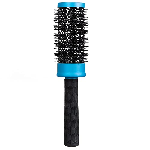 ForPro Professional Collection Expert Stylist Choice Nano Ceramic Hair Brush, 100% Natural Anion Bristle, Silicone Ergonomic Handle, 2" Ceramic Round Brush, Matte Blue