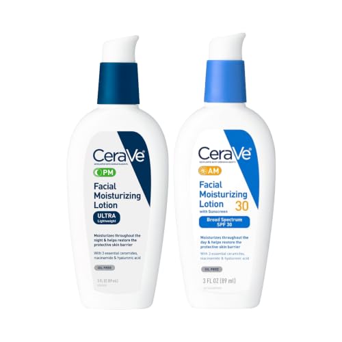 CeraVe PM Facial Moisturizing Lotion, 3 Ounce + AM Lotion with SPF 30