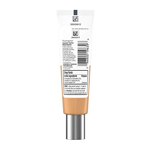 Neutrogena Healthy Skin Radiant Tinted Facial Moisturizer with Broad Spectrum SPF 30 Sunscreen Vitamins A, C, & E, Lightweight, Sheer, & Oil-Free Coverage, Sheer Tan 30, 1.1 fl. oz