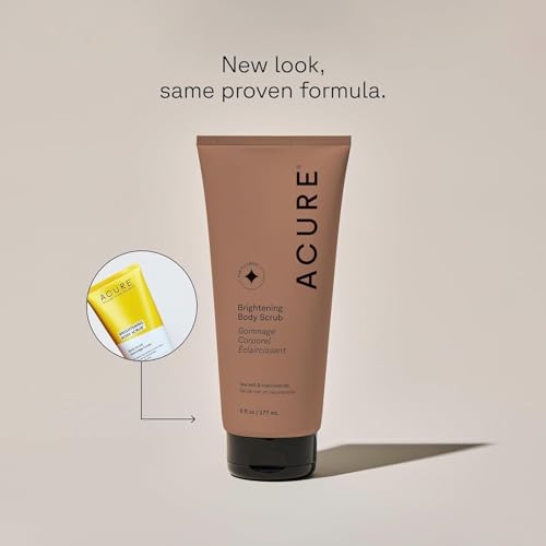Acure Brightening Body Scrub - Exfoliating Body Scrub with Sea Salt, Scrubber for Men & Women to Smooth Sensitive Skin & Remove Dead Skin Cells, Exfoliator with Clay & Niacinamide - 6 fl oz (2 Pack)