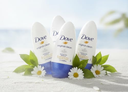 Dove Original Clean Roll-On Deodorant - Aluminum Free, 4-Pack, 1.7 Fl Oz Each (Body Deodorant Variation)