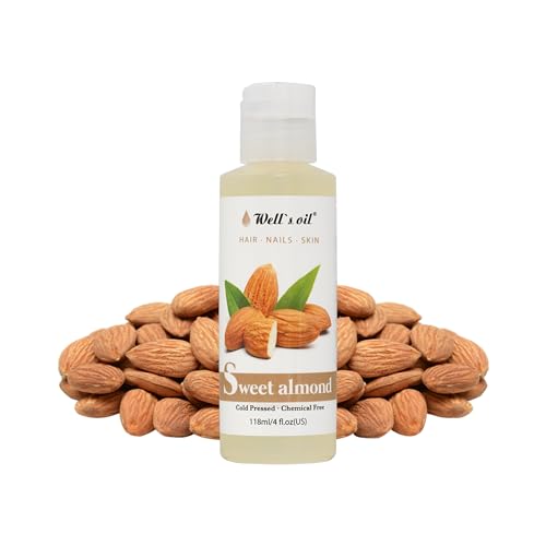 Well's Oil SWEET ALMOND OIL | 4oz(118ml) | All-Natural | For Hair + Skin | Refined, Cold Pressed | absorbs easily | Moisturizing, Health Skin