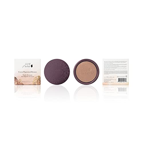 100% PURE Cocoa Pigmented Bronzer, Cocoa Kissed, Bronzer Powder for Face, Contour Makeup, Soft Shimmer, Sun Kissed Glow (Medium Brown w/Neutral Undertones) - 0.32 Oz