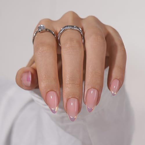 BTArtbox French Tip Press On Nails - Almond Stick On Nails for Women, Glue On Nails with Nail Glue, Berry French & Dazzling Pink
