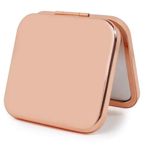 Small Compact Mirror, Rosegold Square 2.8¡±¡¿2.8¡± Metal Frame Smooth Style Double Sided Mini Magnifying 1X/2X Mirror for Purse Can be Used as Gifts for Woman (RG01)