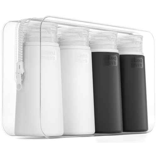 Valourgo TSA Approved 3.4oz Portable Toiletry Bottles, BPA Free Leak Proof Refillable Travel Accessories with Clear Toiletry Bag, Black, White