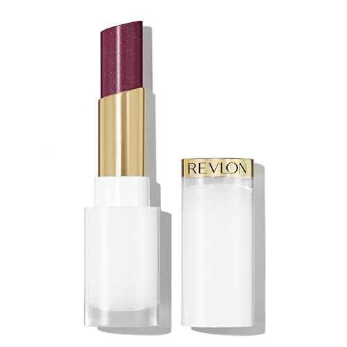 REVLON Super Lustrous Glass Shine Balm, Hydrating Tinted Lip Balm with Hyaluronic Acid, Aloe & Rose Quartz, Medium-Dark Plum Lipstick, 015 Black Cherry, 0.11 oz