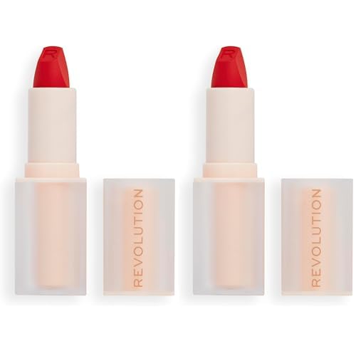 Revolution, Lip Allure Soft Satin Lipstick, Highly Pigmented & Smudge Proof, Long Lasting Creamy Satin Finish, Contains Vitamin E, Vibe Red, 0.11 oz (Pack of 2)