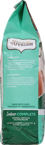 Rachael Ray Nutrish Indoor Complete Premium Natural Dry Cat Food with Added Vitamins, Minerals & Other Nutrients, Chicken with Lentils & Salmon Recipe, 3 Pounds