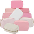 Sweetude 10 Pcs Makeup Bag Bulk Preppy Gift PU Leather Cosmetic Bag Small Skincare Toiletry Pouch with Zipper Valentine Cosmetic Pouch for Women Valentine Wedding Gift Favors(Pink)