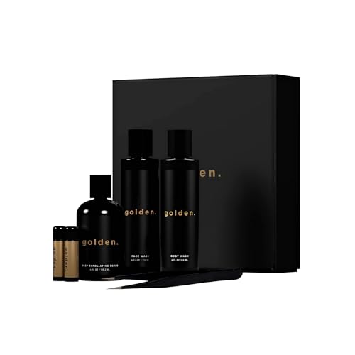 Golden Grooming Co. Essential Skincare Set for Men | Complete Face & Body Care Kit with Face Wash, Exfoliating Scrub, Body Wash, Tweezers & Lip Balms