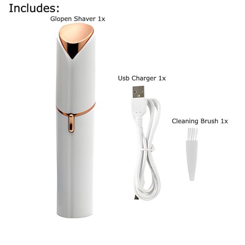 Glowpen Mini Facial Hair Trimmer for Women, USB Rechargeable, Portable Painless Hair Removal Tool, Unisex Face & Lip Grooming Device, White