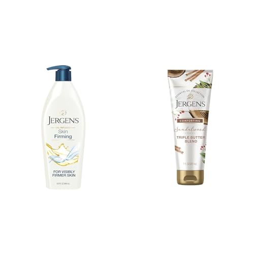 Jergens Skin Firming Body Lotion for Dry to Extra Dry Skin, Skin Tightening Cream & Sandalwood Body Butter Lotion, Moisturizer Infused with Sandalwood Essential Oil