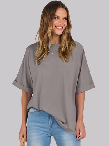 ANRABESS Women's Oversized T Shirts Short Sleeve Crewneck Summer Tops Casual Loose Basic Tee Shirts 2024 Trendy Clothes Brwon Small