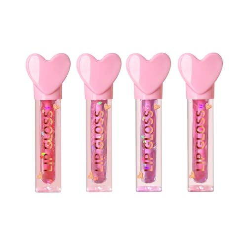 Heart Charm Lip Gloss Set for Girls - 4 Pack Fruity Flavors