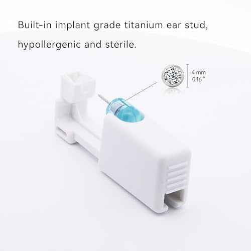 limerencia Ear Piercing Kit Titanium G23, Disposable Ear Piercing Gun Kit with F136 Medical Grade Titanium 4mm Cubic Zirconia Stud, At Home Self Ear Piercer Kit with Alcohol Pads