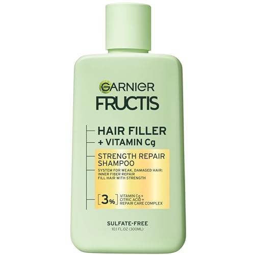 Garnier Fructis Hair Filler Strength Repair Shampoo with Vitamin Cg, Sulfate Free Shampoo for Weak, Damaged Hair, 10.1 Fl Oz, 1 Count