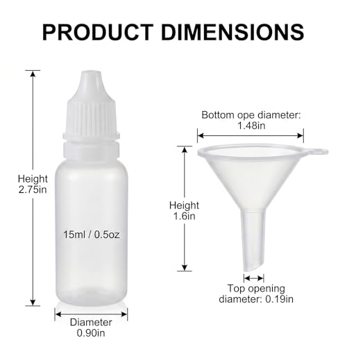 15ml Dropper Bottles 5-Pack with Funnel - Eye Drops & Essential Oils