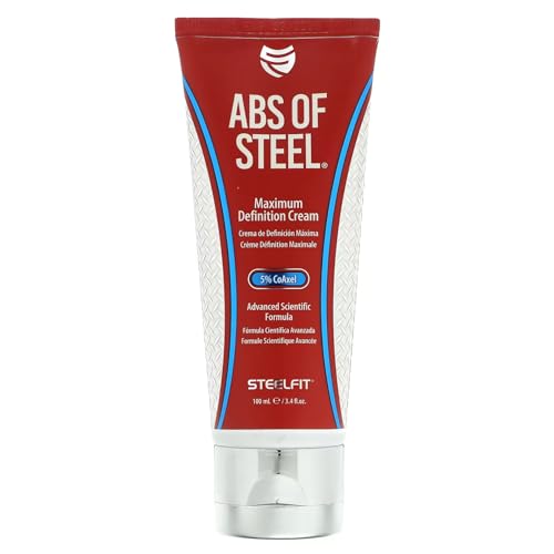 SteelFit Abs of Steel | Heat-Activated Maximum Definition Cream | 15-20 Days of Supply | Skin Firming Lotion for Sculpting Abs | L-Carnitine Supplement | Pre & Post Workout for Men & Women