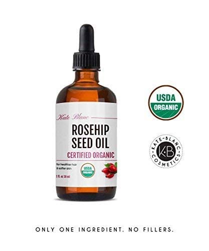 Kate Blanc Cosmetics Rosehip Oil for Face & Skin. Rosehip Seed Face Oil for Facial & Gua Sha Massage (4oz, Organic, Pure, Cold Pressed)